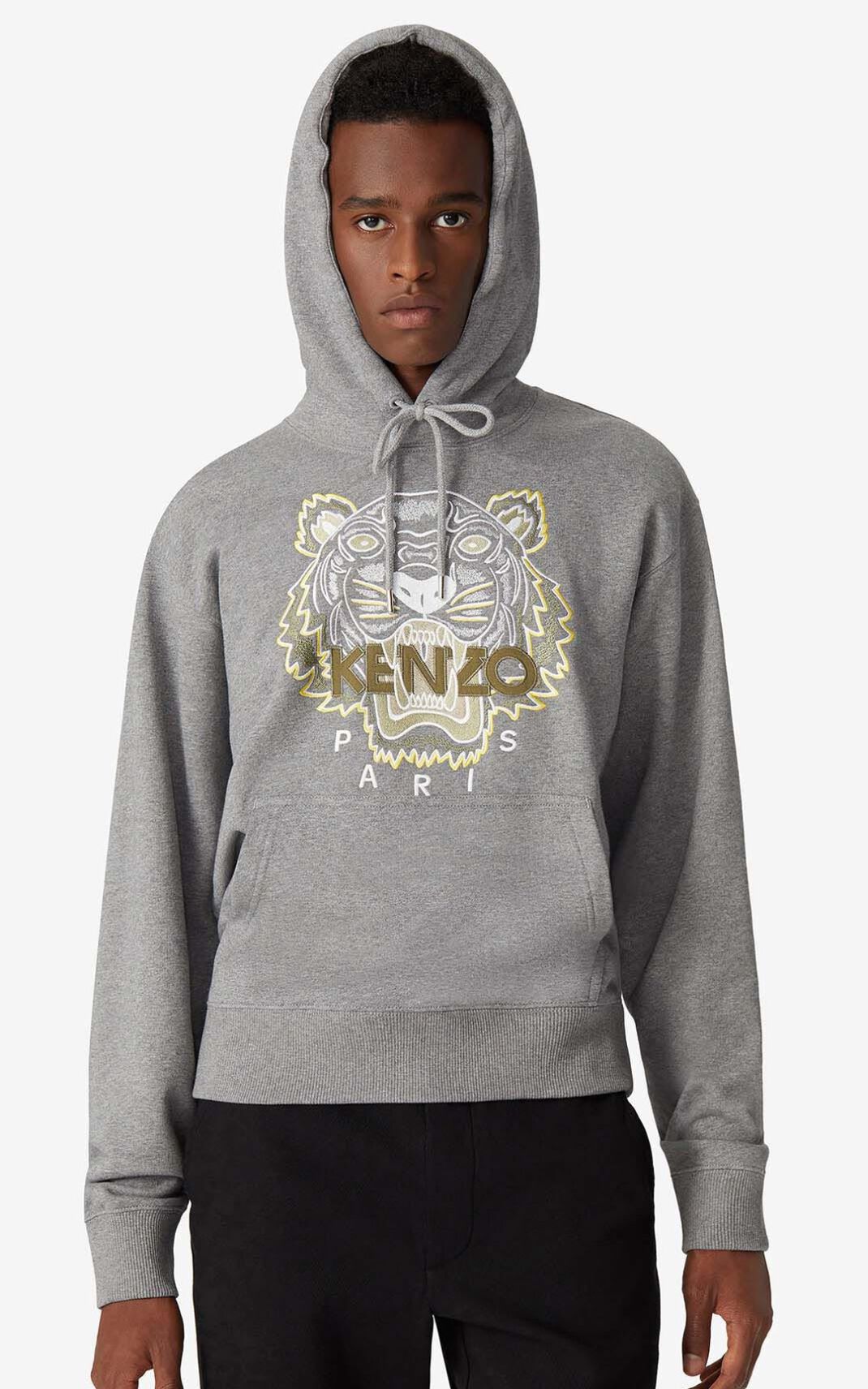 Sudaderas Con Capucha Kenzo Tiger Hombre Gris XJT978625